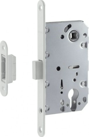 Замок врезной НОРА-М М25М-85 мм цилиндровый с магнитным ригелем "Белый" [18580]