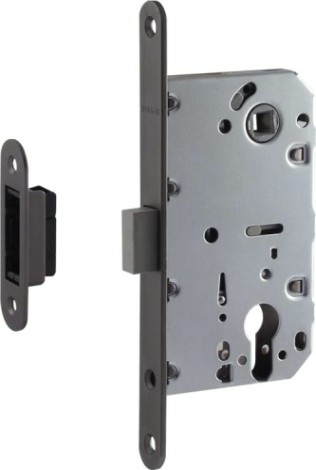 Замок врезной НОРА-М М25М-85 мм цилиндровый с магнитным ригелем "Графит" [18578]