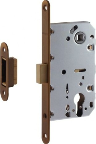 Замок врезной НОРА-М М25М-85 мм цилиндровый с магнитным ригелем "Матовый кофе" [18579]