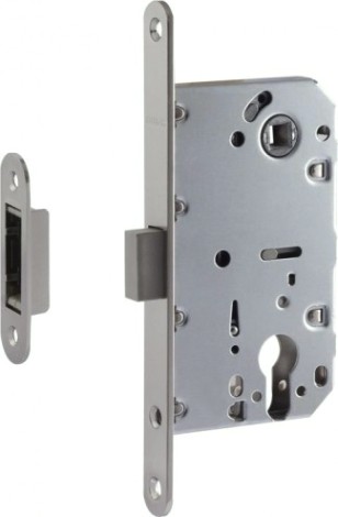 Замок врезной НОРА-М М25М-85 мм цилиндровый с магнитным ригелем "Матовый никель" [18557]