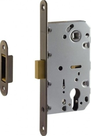 Замок врезной НОРА-М М25М-85 мм цилиндровый с магнитным ригелем "Старая бронза" [18577]