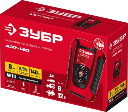 Зарядное устройство ЗУБР АЗУ-140 автоматическое 6/12 B, 6A [59310]