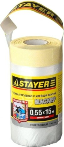 Защитная пленка STAYER PROFESSIONAL с клейкой лентой "маскер", hdpe, 9мкм, 0,55х15м [12255-055-15]