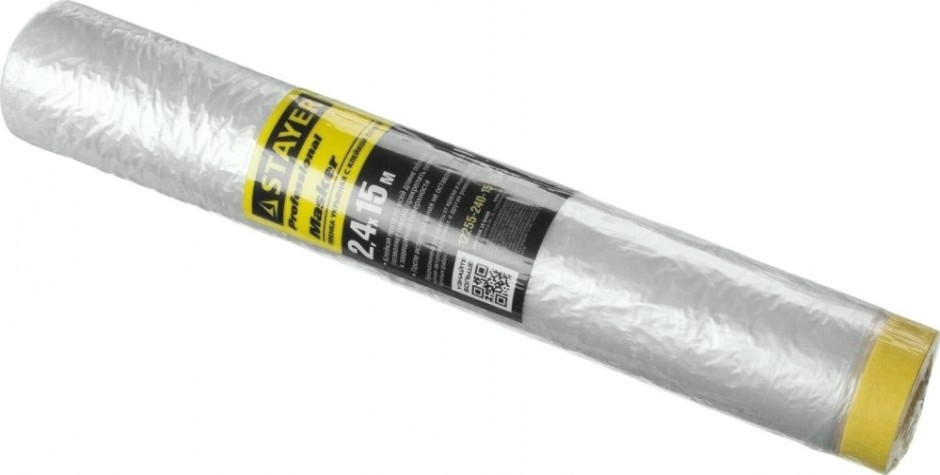 Защитная пленка STAYER PROFESSIONAL с клейкой лентой "маскер", hdpe, 9мкм, 2,4х15м [12255-240-15]