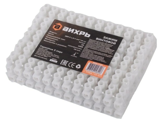 Зажим винтовой ВИХРЬ ЗВИ-10 2,5-6 mm², 12 пар [73/12/3/3]