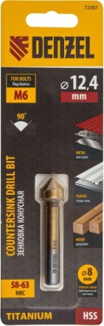 Зенковка по металлу Denzel М6, HSS конусная под цилиндрический хвостовик [72307]