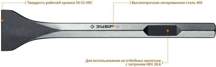 Зубило шестигранное ЗУБР ПРОФЕССИОНАЛ hex 28,6 (макита тип) лопаточное 80х400 мм [29380-80-400]