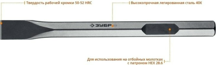 Зубило шестигранное ЗУБР ПРОФЕССИОНАЛ hex 28,6 (макита тип) плоское 35х400 мм [29380-35-400]