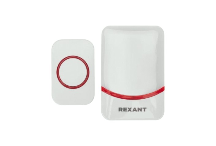 Звонок дверной беспроводной REXANT 73-0016 c цифровым кодированием, 150м IP44 (белый/красный)