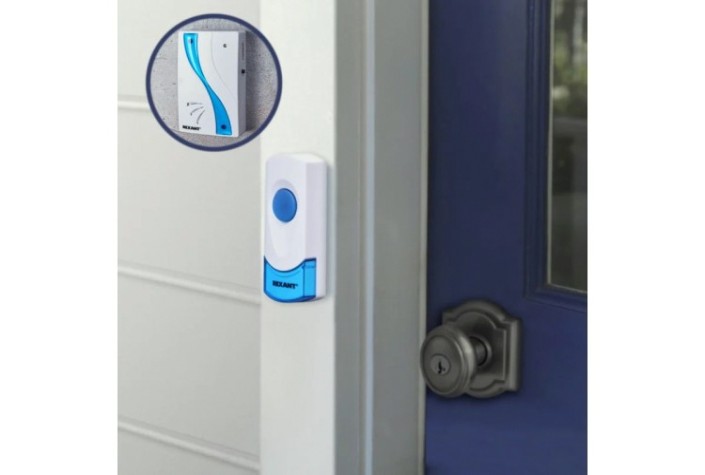 Звонок дверной REXANT 73-0020 беспроводной, 100м кнопка IP44 (белый/синий) RX-2