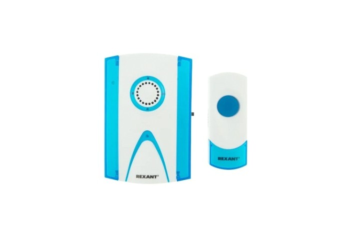 Звонок дверной REXANT 73-0030 беспроводной, 100м кнопка IP44 (белый/синий) RX-3